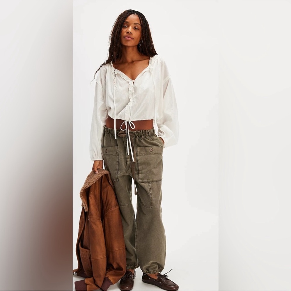 FREE PEOPLE River Stone Pants Army Green Small